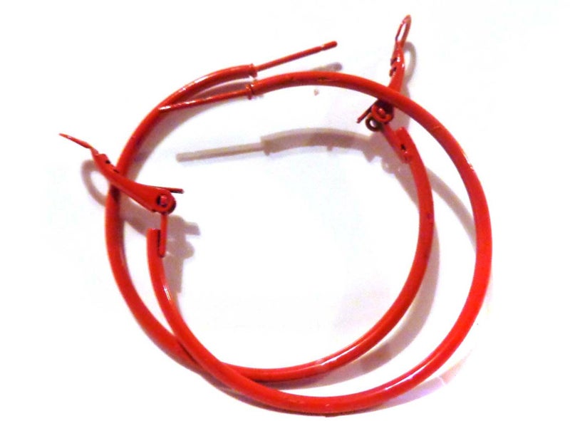 Divas Diggables Color Hoop Earrings Simple Thin Red Hoop Earrings 1.5 Inch Hoops - Image 1